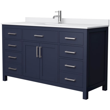 A large image of the Wyndham Collection WCG242460S-UNSMXX Dark Blue / White Cultured Marble Top / Brushed Nickel Hardware