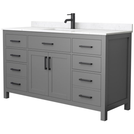 A large image of the Wyndham Collection WCG242460S-UNSMXX Dark Gray / Carrara Cultured Marble Top / Matte Black Hardware