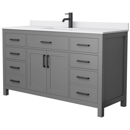 A large image of the Wyndham Collection WCG242460S-UNSMXX Dark Gray / White Cultured Marble Top / Matte Black Hardware