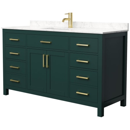 A large image of the Wyndham Collection WCG242460S-UNSMXX Green / Carrara Cultured Marble Top / Brushed Gold Hardware