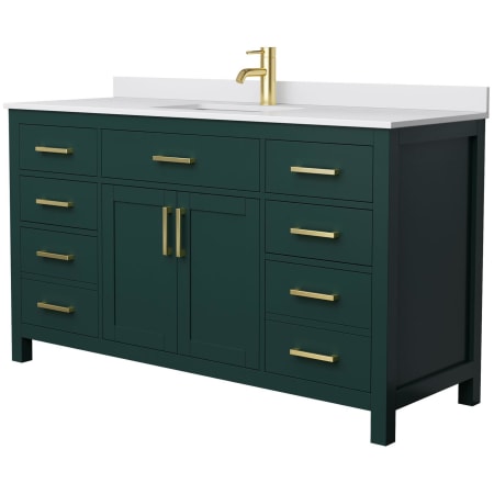 A large image of the Wyndham Collection WCG242460S-UNSMXX Green / White Cultured Marble Top / Brushed Gold Hardware