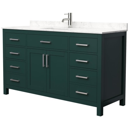 A large image of the Wyndham Collection WCG242460S-UNSMXX Green / Carrara Cultured Marble Top / Brushed Nickel Hardware