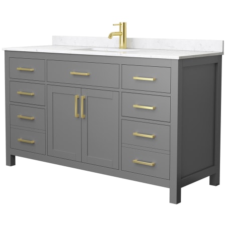 A large image of the Wyndham Collection WCG242460S-UNSMXX Dark Gray / Carrara Cultured Marble Top / Brushed Gold Hardware