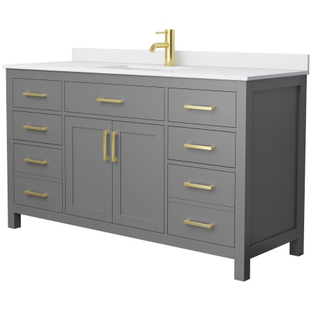A large image of the Wyndham Collection WCG242460S-UNSMXX Dark Gray / White Cultured Marble Top / Brushed Gold Hardware