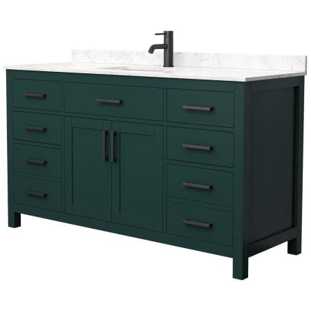 A large image of the Wyndham Collection WCG242460S-UNSMXX Green / Carrara Cultured Marble Top / Matte Black Hardware