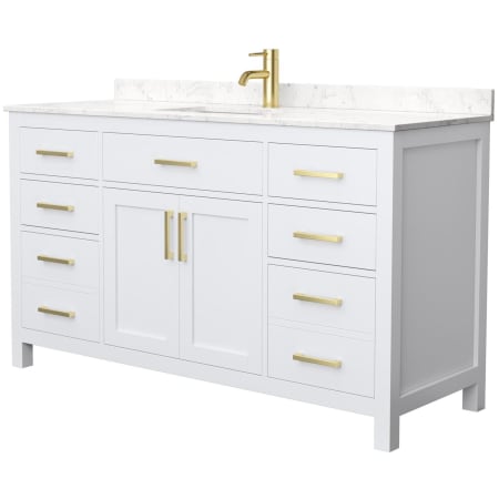 A large image of the Wyndham Collection WCG242460S-UNSMXX White / Carrara Cultured Marble Top / Brushed Gold Hardware
