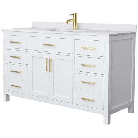 A large image of the Wyndham Collection WCG242460S-UNSMXX White / White Cultured Marble Top / Brushed Gold Hardware