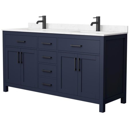 A large image of the Wyndham Collection WCG242466D-UNSMXX Dark Blue / Carrara Cultured Marble Top / Matte Black Hardware