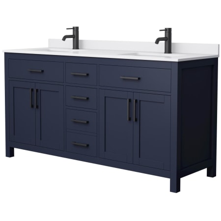 A large image of the Wyndham Collection WCG242466D-UNSMXX Dark Blue / White Cultured Marble Top / Matte Black Hardware