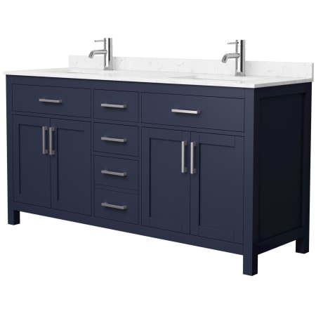 A large image of the Wyndham Collection WCG242466D-UNSMXX Dark Blue / Carrara Cultured Marble Top / Brushed Nickel Hardware