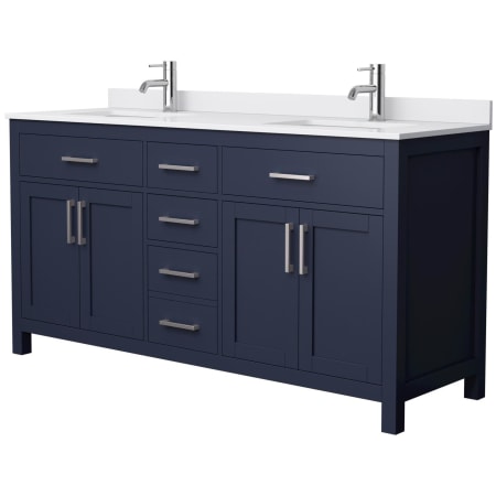 A large image of the Wyndham Collection WCG242466D-UNSMXX Dark Blue / White Cultured Marble Top / Brushed Nickel Hardware