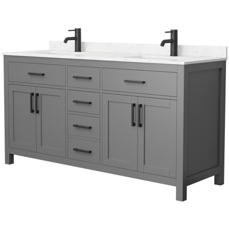 A large image of the Wyndham Collection WCG242466D-UNSMXX Dark Gray / Carrara Cultured Marble Top / Matte Black Hardware