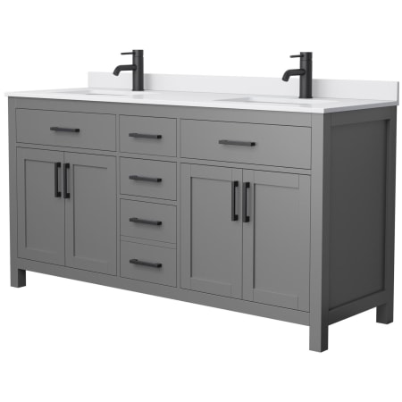 A large image of the Wyndham Collection WCG242466D-UNSMXX Dark Gray / White Cultured Marble Top / Matte Black Hardware