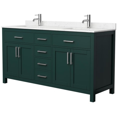 A large image of the Wyndham Collection WCG242466D-UNSMXX Green / Carrara Cultured Marble Top / Brushed Nickel Hardware