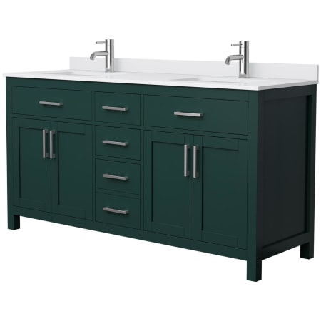 A large image of the Wyndham Collection WCG242466D-UNSMXX Green / White Cultured Marble Top / Brushed Nickel Hardware