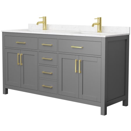 A large image of the Wyndham Collection WCG242466D-UNSMXX Dark Gray / Carrara Cultured Marble Top / Brushed Gold Hardware
