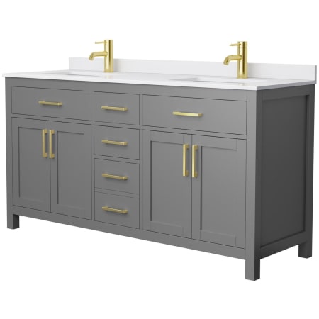 A large image of the Wyndham Collection WCG242466D-UNSMXX Dark Gray / White Cultured Marble Top / Brushed Gold Hardware