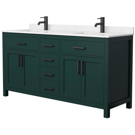 A large image of the Wyndham Collection WCG242466D-UNSMXX Green / Carrara Cultured Marble Top / Matte Black Hardware