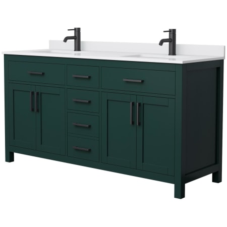 A large image of the Wyndham Collection WCG242466D-UNSMXX Green / White Cultured Marble Top / Matte Black Hardware