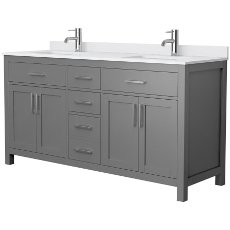 A large image of the Wyndham Collection WCG242466D-UNSMXX Dark Gray / White Cultured Marble Top / Brushed Nickel Hardware
