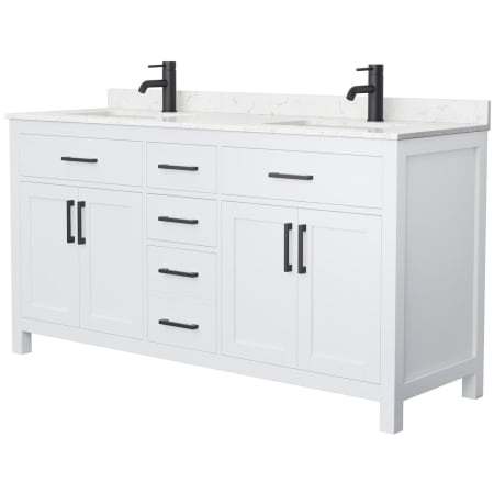 A large image of the Wyndham Collection WCG242466D-UNSMXX White / Carrara Cultured Marble Top / Matte Black Hardware