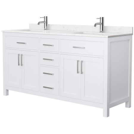 A large image of the Wyndham Collection WCG242466D-UNSMXX White / Carrara Cultured Marble Top / Brushed Nickel Hardware