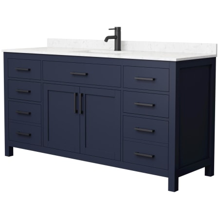 A large image of the Wyndham Collection WCG242466S-UNSMXX Dark Blue / Carrara Cultured Marble Top / Matte Black Hardware