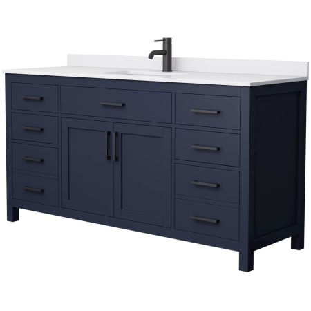 A large image of the Wyndham Collection WCG242466S-UNSMXX Dark Blue / White Cultured Marble Top / Matte Black Hardware