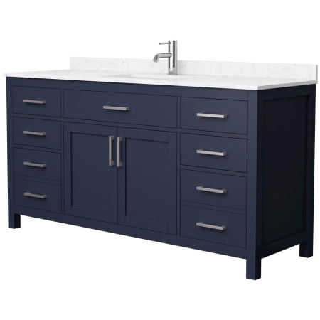 A large image of the Wyndham Collection WCG242466S-UNSMXX Dark Blue / Carrara Cultured Marble Top / Brushed Nickel Hardware