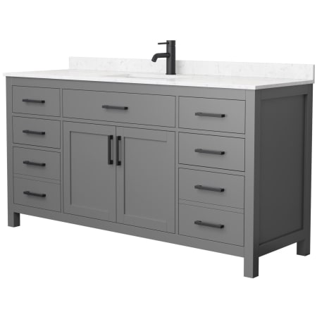 A large image of the Wyndham Collection WCG242466S-UNSMXX Dark Gray / Carrara Cultured Marble Top / Matte Black Hardware