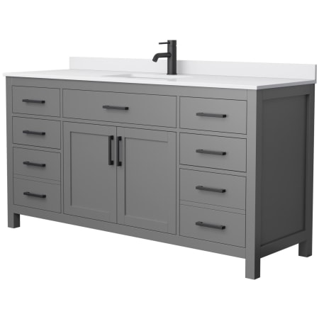 A large image of the Wyndham Collection WCG242466S-UNSMXX Dark Gray / White Cultured Marble Top / Matte Black Hardware