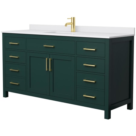 A large image of the Wyndham Collection WCG242466S-UNSMXX Green / White Cultured Marble Top / Brushed Gold Hardware
