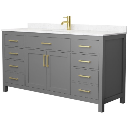 A large image of the Wyndham Collection WCG242466S-UNSMXX Dark Gray / Carrara Cultured Marble Top / Brushed Gold Hardware