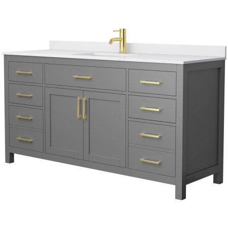 A large image of the Wyndham Collection WCG242466S-UNSMXX Dark Gray / White Cultured Marble Top / Brushed Gold Hardware