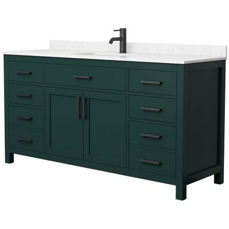 A large image of the Wyndham Collection WCG242466S-UNSMXX Green / Carrara Cultured Marble Top / Matte Black Hardware