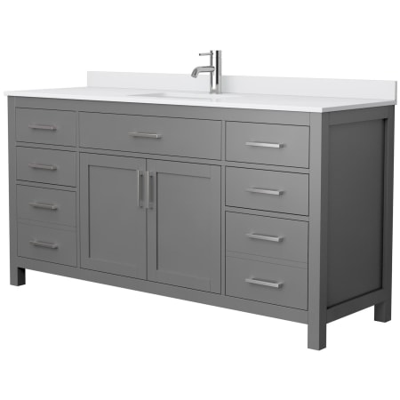 A large image of the Wyndham Collection WCG242466S-UNSMXX Dark Gray / White Cultured Marble Top / Brushed Nickel Hardware