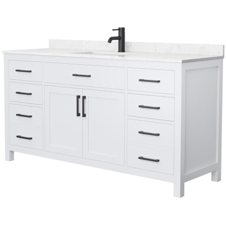 A large image of the Wyndham Collection WCG242466S-UNSMXX White / Carrara Cultured Marble Top / Matte Black Hardware