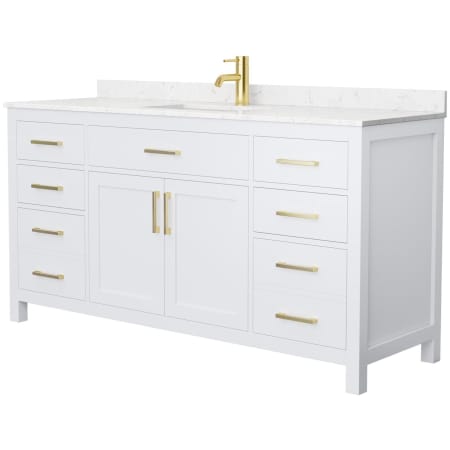 A large image of the Wyndham Collection WCG242466S-UNSMXX White / Carrara Cultured Marble Top / Brushed Gold Hardware