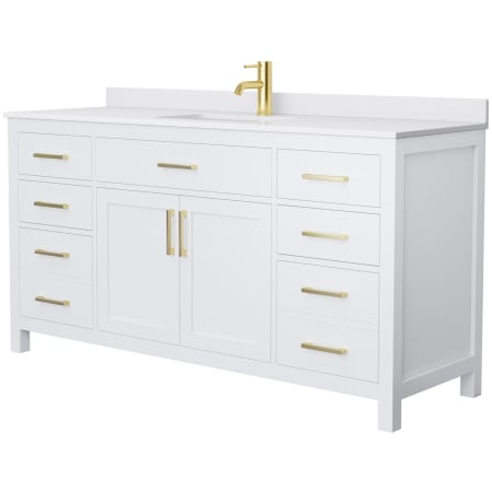 A large image of the Wyndham Collection WCG242466S-UNSMXX White / White Cultured Marble Top / Brushed Gold Hardware
