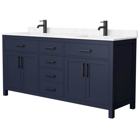 A large image of the Wyndham Collection WCG242472D-UNSMXX Dark Blue / Carrara Cultured Marble Top / Matte Black Hardware