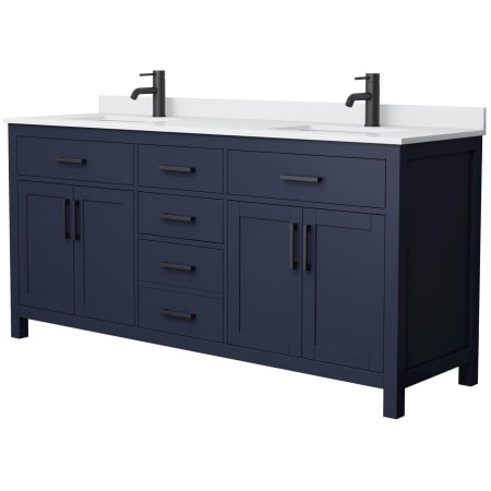 A large image of the Wyndham Collection WCG242472D-UNSMXX Dark Blue / White Cultured Marble Top / Matte Black Hardware