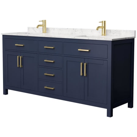 A large image of the Wyndham Collection WCG242472D-UNSMXX Dark Blue / Carrara Cultured Marble Top / Brushed Gold Hardware