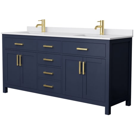 A large image of the Wyndham Collection WCG242472D-UNSMXX Dark Blue / White Cultured Marble Top / Brushed Gold Hardware