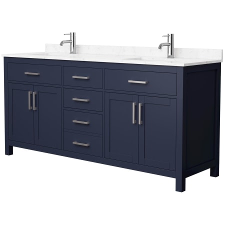 A large image of the Wyndham Collection WCG242472D-UNSMXX Dark Blue / Carrara Cultured Marble Top / Brushed Nickel Hardware