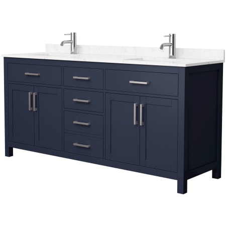 A large image of the Wyndham Collection WCG242472D-UNSMXX Dark Blue / Carrara Cultured Marble Top / Brushed Nickel Hardware