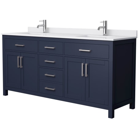 A large image of the Wyndham Collection WCG242472D-UNSMXX Dark Blue / White Cultured Marble Top / Brushed Nickel Hardware