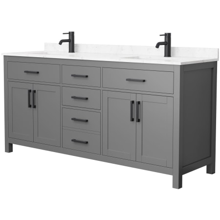 A large image of the Wyndham Collection WCG242472D-UNSMXX Dark Gray / Carrara Cultured Marble Top / Matte Black Hardware