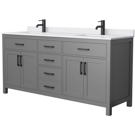 A large image of the Wyndham Collection WCG242472D-UNSMXX Dark Gray / White Cultured Marble Top / Matte Black Hardware