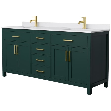 A large image of the Wyndham Collection WCG242472D-UNSMXX Green / White Cultured Marble Top / Brushed Gold Hardware
