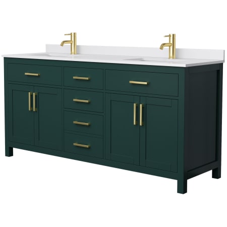 A large image of the Wyndham Collection WCG242472D-UNSMXX Green / White Cultured Marble Top / Brushed Gold Hardware